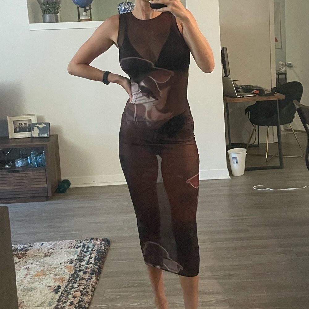 White Fox Boutique Watch Her Go Mesh Midi Dress Morphed Rose